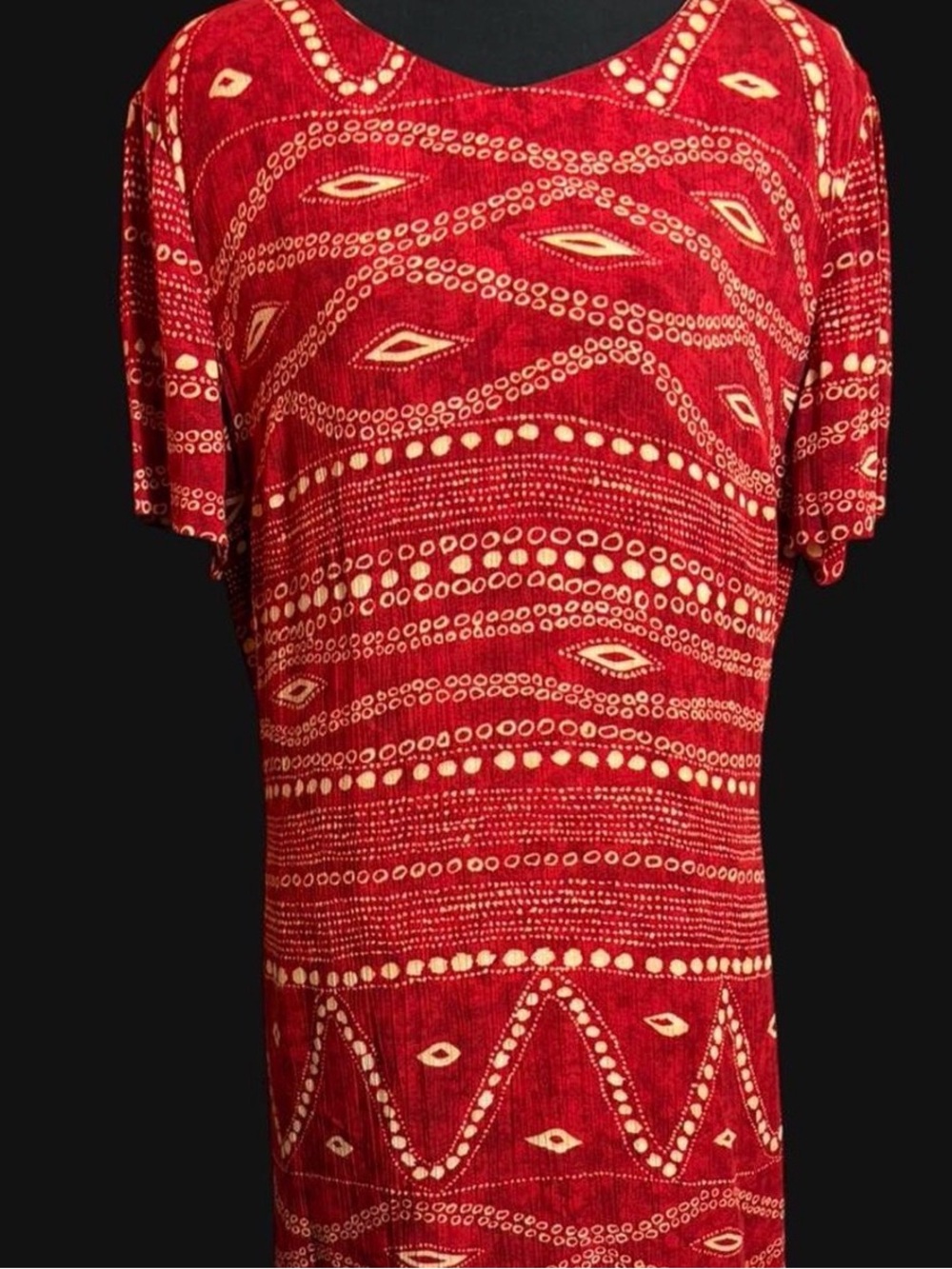 Vintage 90s Red and Cream Patterned Dress